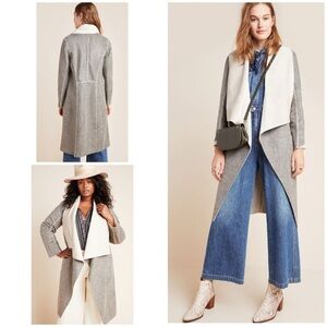 Anthropologie AMADI Camilla Faux Sueded Sherpa Wrap Open Long Jacket Small​​